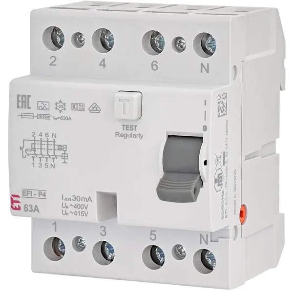 Intrerupator automat diferential RCCB 3P+N 63A, 30mA, tip A Eti 002061513