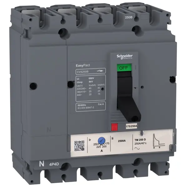 Intrerupator automat MCCB 250A, 25kA Easypact CVS, CVS250B Tm250D Intreruptor, 4P/4D Schneider LV525323