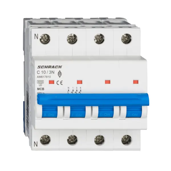 Intrerupator automat modular (MCB) AMPARO, 6kA, C 10A, 3P+N, SCHRACK AM617810