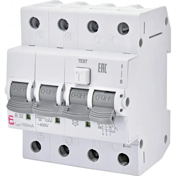 Intrerupator automat RCBO 3P+N 25A/30mA curba B Tip A 6kA KZS-4M Eti 002174906