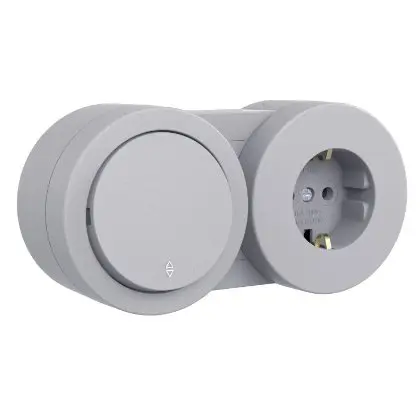 Intrerupator Cap Scara si Priza Schuko PT xOne Ovivo OV00927, 10A, 250V, IP20, gri
