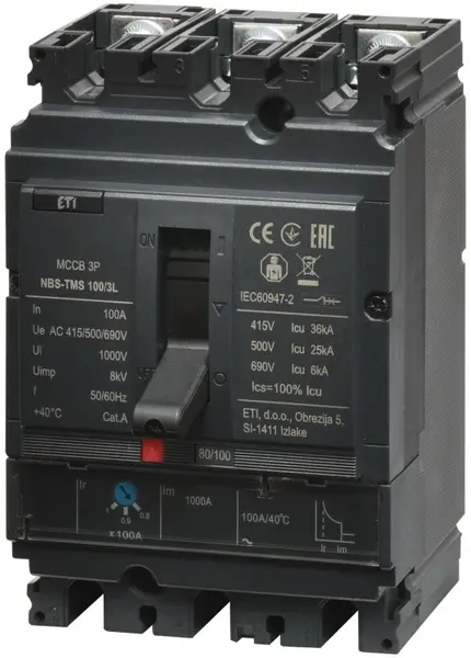 intrerupator de circuit in car nbs-tms 100/3l 100a 3p 004673007
