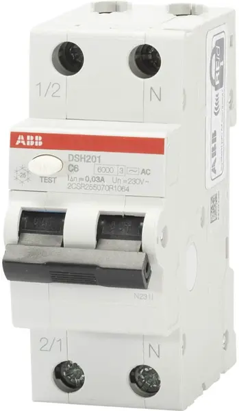 Intrerupator Diferential 6A 1P+N C 6kA 30mA, DSH201