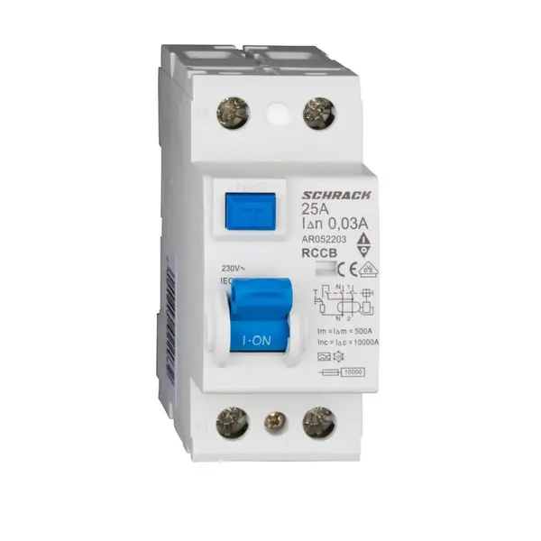 Intrerupator diferential AMPARO (10kA), 25A, 2-poli, 30mA, tip A, SCHRACK AR052203