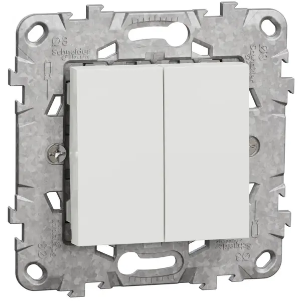 Intrerupator dublu 10A cu suport fixare si gheare Schneider Noua Unica NU521118Z, alb