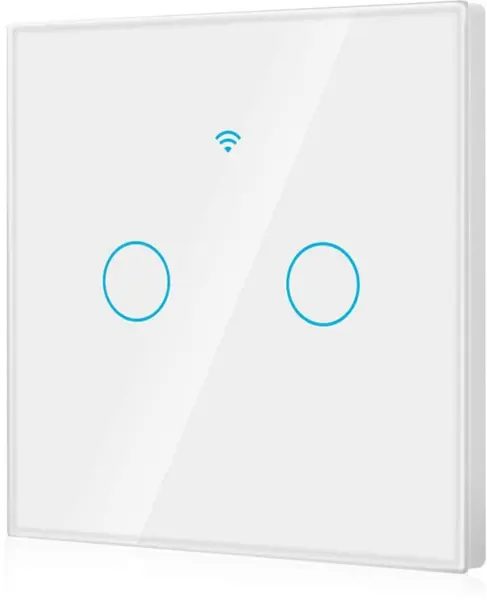 intrerupator smart cu touch rovo fn2c, 2 canale, sticla securizata, tuya, life smart, rf 433mhz, alexa si google assistant, fara