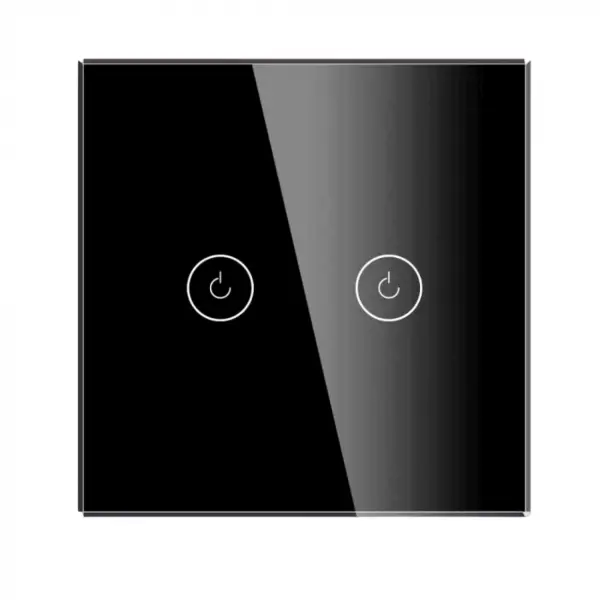Intrerupator smart cu touch, Wifi, fara nul, 2 canale, negru, 10A, 2.4 GHz
