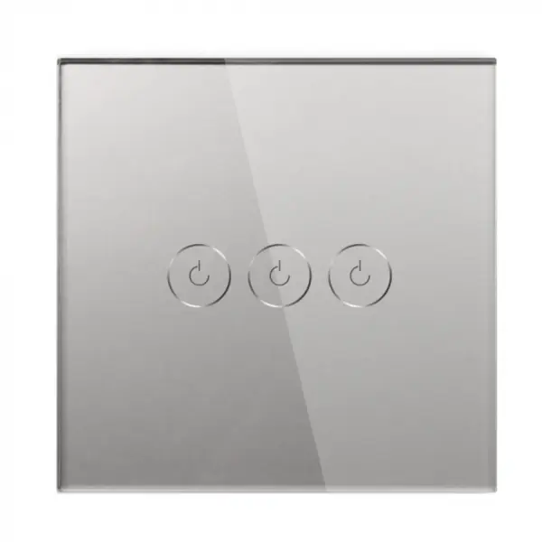 Intrerupator smart cu touch, Wifi, fara nul, 3 canale, gri, 10A, 2.4GHz