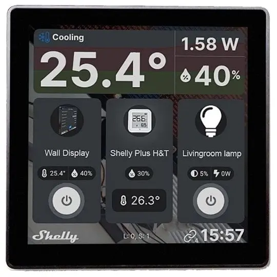 Intrerupator Smart cu touchscreen Shelly Wall Display, negru, Wi-FI, bluethooth 3800235262597