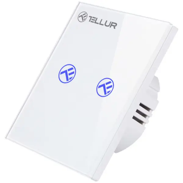 Intrerupator WiFi Tellur Smart, SS1N, 2 porturi, 1800W, 10A, Alb