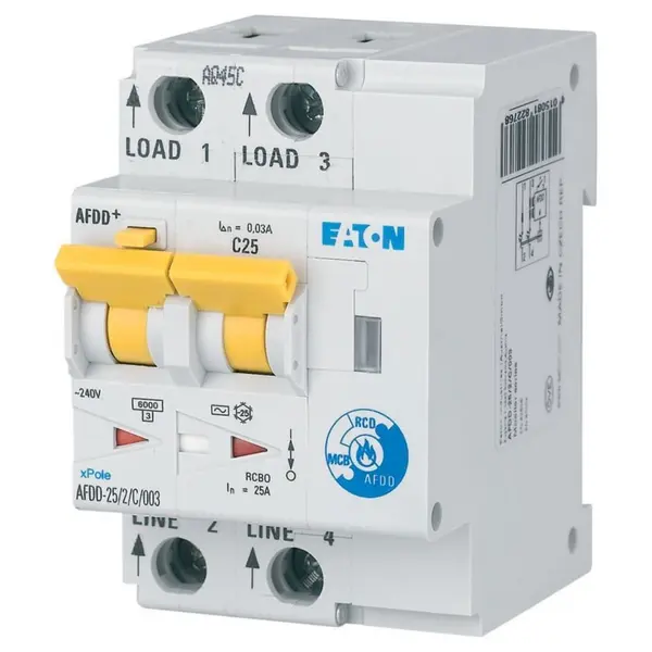 Intreruptor automat cu diferential RCBO cu detectie arc electric AFDD C 25A 2P 30mA tip A Eaton 187228