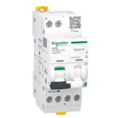 Intreruptor automat diferential RCBO Acti9 Schneider A9TDFC632, detectie arc electric, cu Powertag, iCV40N, 1P+N, curba C, 32A, 6kA, 30mA tip A-SI