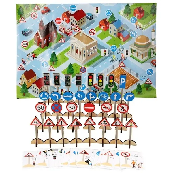 Invata semnele de circulatie - Set Montessori din lemn, 55 piese ZukiToys.ro