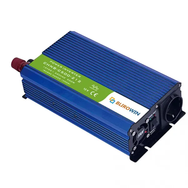Invertor Auto 12V 220V, BLIROWIN ® , putere convertor 500W cu unda sinusoidala pura, putere de supratensiune 1000 W, eficienta 85%, 1 iesire 220 V, 1 iesire USB