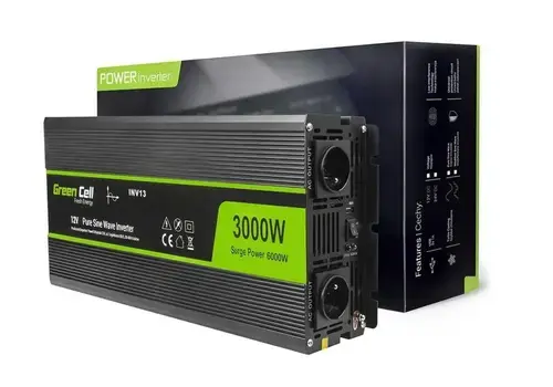 Invertor de tensiune 3000W/6000W 12V la 230V Volt USB DC AC Unda sinusoidala pura Green Cell