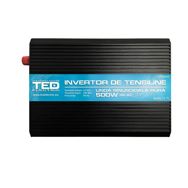 Invertor sinus pur 500W 12V 230V, varf 1000W, pentru auto, panouri solare, rulota, casa si cabana