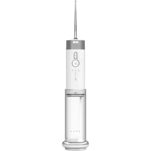 Irigator bucal AENO ADI0002, 5 moduri de curatare, Portabil, Presiune 140 PSI, Functie memorie, 100 zile autonomie, Rezervor 200 ml, Baterie 2500 mAh, 3 duze incluse, indicator LED (Alb)
