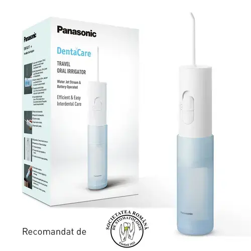Irigator bucal Panasonic EW-DJ11-A503, 2 Trepte de presiune, Portabil, 20min autonomie, Capacitate 150ml (Alb)