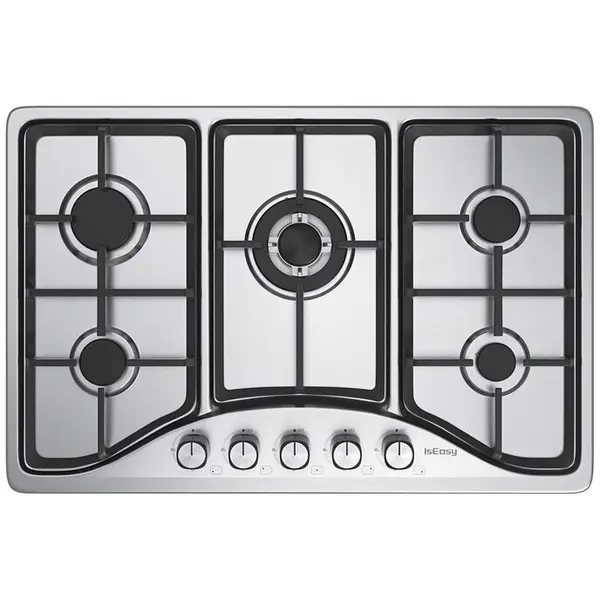 IsEasy Plita pe gaz incorporabila IsEasy MGBS-765, 5 zone de gatit, 76 × 50 × 9.5 cm, Inox