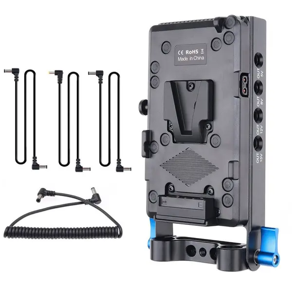 iShoot Adaptor NJ-579 pentru baterii V-mount cu iesire D-Tap si montare pe sina 15mm