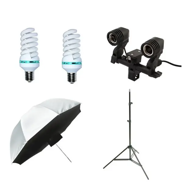 iShoot Kit lumina continua cu 2 becuri si umbrela tip softbox difuzie fata 84cm