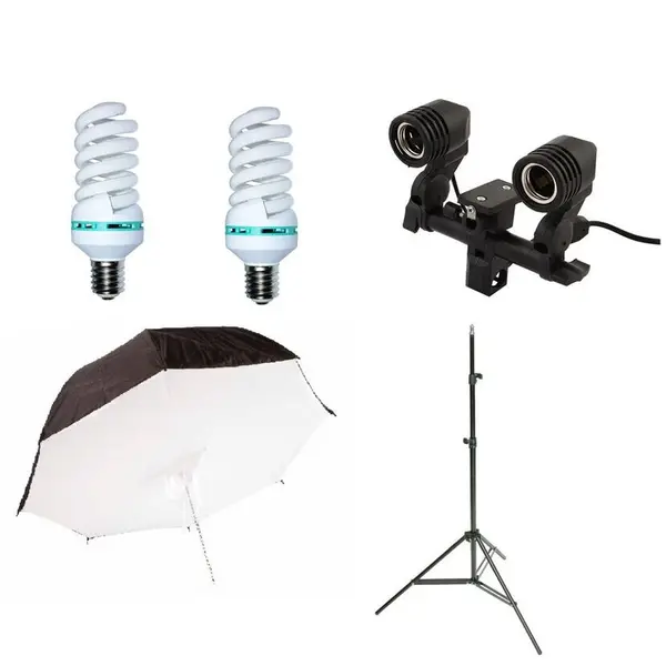 iShoot Kit lumina continua cu 2 becuri si umbrela tip softbox reflexie spate 92cm