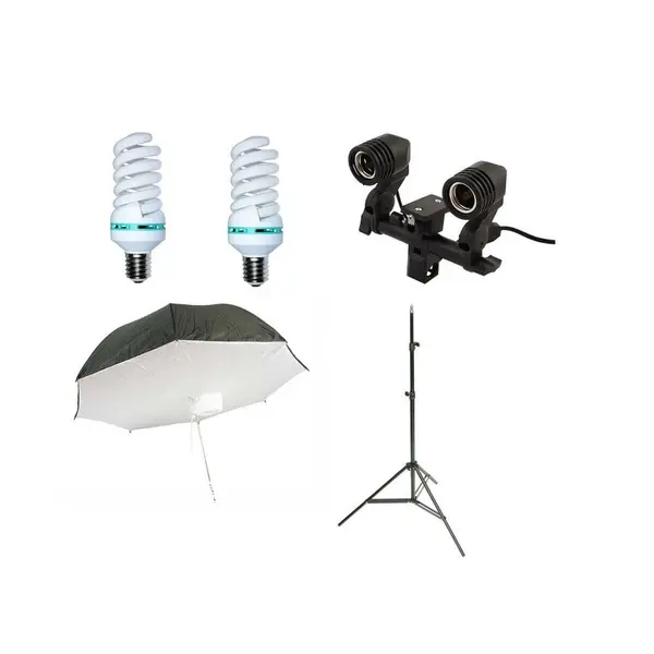 iShoot Kit lumina continua cu 2 becuri si umbrela tip softbox reflexie spate 84cm