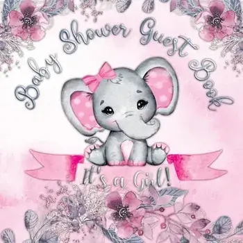 It's a Girl! Baby Shower Guest Book: Cute elephant tiny baby girl, ribbon and flowers with letters watercolor pink floral theme/Casiope Tamore