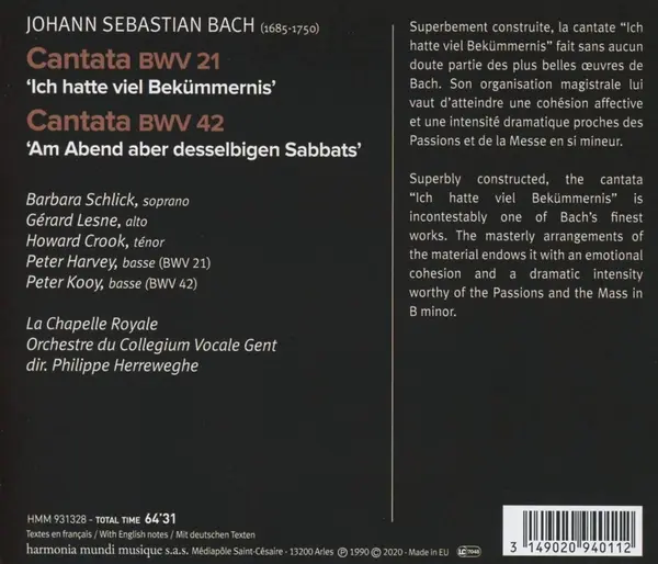 J.S. Bach: Ich Hatte Viel Bekummernis - Cantatas BWV 21, 42 | La Chapelle Royale, Collegium Vocale Gent, Philippe Herreweghe