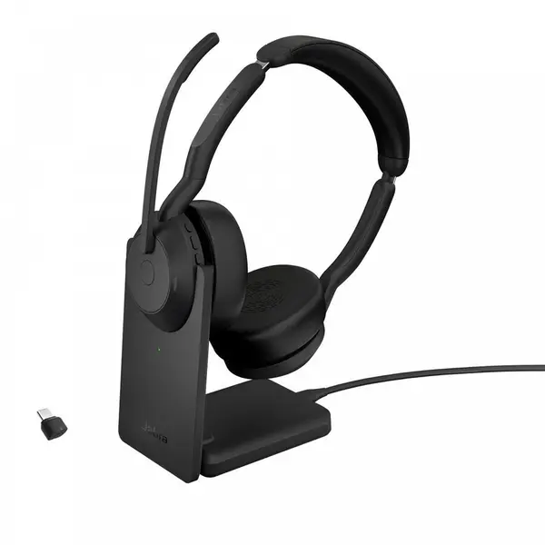 Jabra Casti Wireless Call Center Jabra Evolve2 55 UC, Bluetooth, Microfon, Stand incarcare, Autonomie 18 ore, Negru