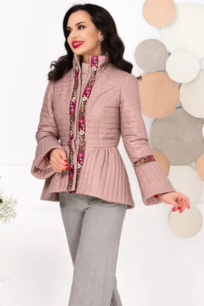 Jacheta dama rose cu broderie si peplum