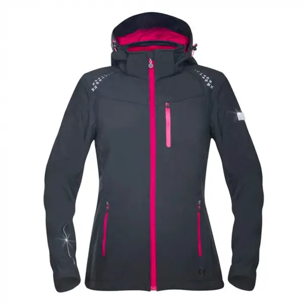 Jacheta softshell neagra femei cu gluga, culoarea negru, Ardon FLORET XS, NEGRU-ROZ