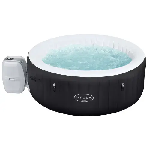 Jacuzzi gonflabil cu hidromasaj Bestway Lay-Z-Spa Miami AirJet, diametru 180 cm, inaltime 66 cm, masaj cu bule cu aer cald-120 jeturi AirJet, functie incalzire, volum 669 l, pompa filtrare 1325 l/h, capac termic izolator si dozator ChemConnect, Negru