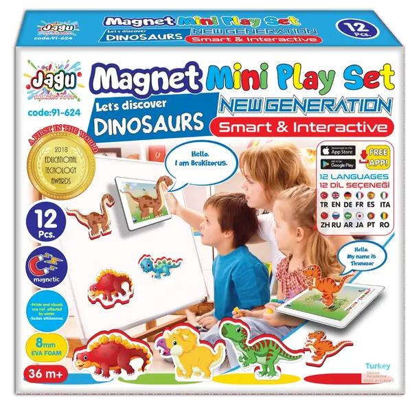 Jagu Set - Jucării magnetice vorbitoare, Dino, 12 piese
