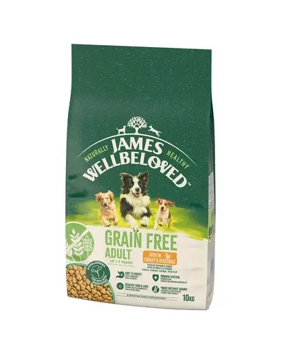 JAMES WELLBELOVED Adult 10 kg hrana uscata fara cereale pentru caini adulti 1-7 ani bogata in curcan si legume