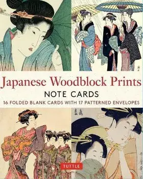 Japanese Woodblock Prints, 16 Note Cards. 16 Different Blank Cards with 17 Patterned Envelopes in a Keepsake Box!/***