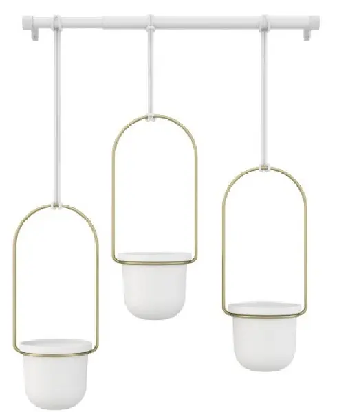 Jardiniere suspendate Umbra - Triflora, 3 buc, albe/aurii