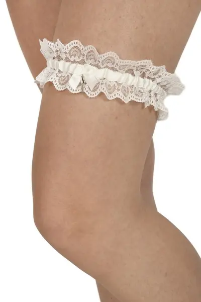 Jartiera dantela, cu accesoriu cheita, alb antic