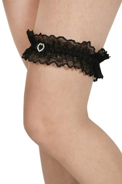 Jartiera dantela cu accesoriu inimioara, negru