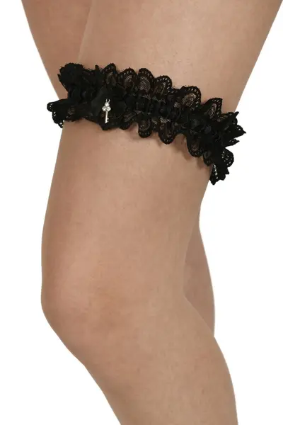 Jartiera din dantela, cu accesoriu cheita, negru