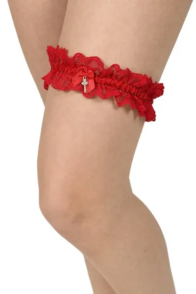 Jartiera din dantela, cu accesoriu cheita, rosu