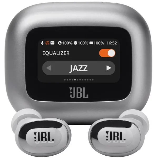 JBL Casti In-Ear JBL Live Buds 3, True Wireless, Bluetooth, Ecran Touchscreen 1.45, ANC, 6 Microfoane, Personi-fi 3.0, IP55, Argintiu