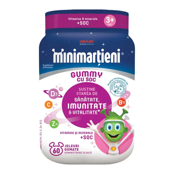 Jeleuri cu soc Minimartieni Gummy, 60 bucati, Walmark