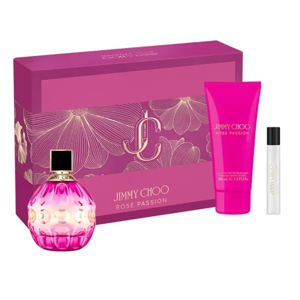 Jimmy Choo Rose Passion Set cadou pentru femei Volum 100 ml EDP + 7,5 ml EDP + 100 ml loțiune de corp