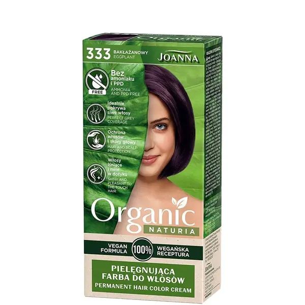Joanna Naturia Organic Vegan Ammonia Free Permanent Hair Color Cream - 333 Aubergine