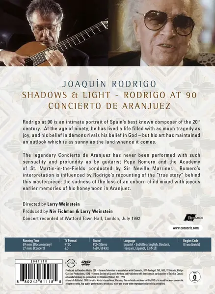 Joaquin Rodrigo: Shadows & Light (Rodrigo At 90) & Concierto de Aranjuez (DVD) | Pepe Romero, Academy of St. Martin in the Fields, Neville Marriner