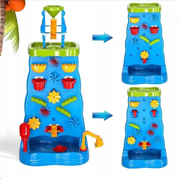 Joc 2 in 1 pentru copii Matadi, cu Perete de apa si Cascada, structura dubla, angrenaje rotative si atractii multiple, inaltime de 92 cm