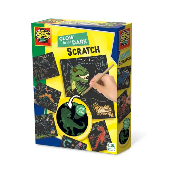 Joc creativ cu 6 carduri - Razuieste Dinozauri Glow-in-the-Dark