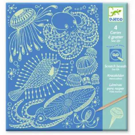 Joc creativ de răzuit planșe fluorescente, În adâncul oceanului