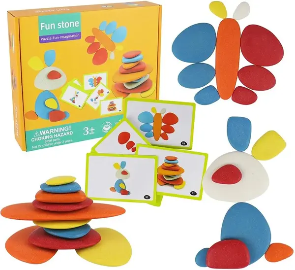 Joc creativ din lemn Montessori de asociere si dexteritate cu pietre colorate